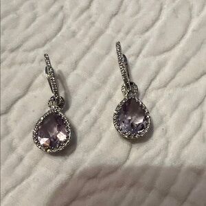 Elegant Silver and Amethyst and diamond Teardrop Earrings